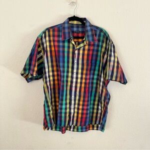Vintage Gitman Bros Shirt Mens XL Rainbow Plaid Button Up Short Sleeve